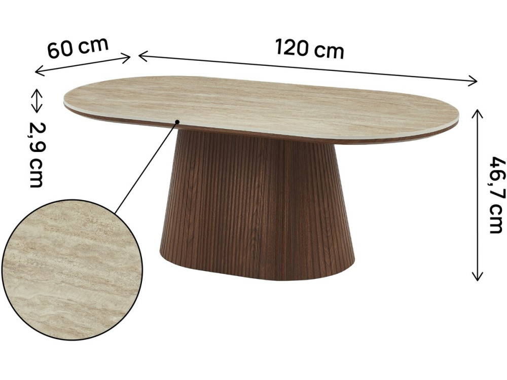 Table basse ovale en céramique "Portofino" - 120 cm -Travertin et marron