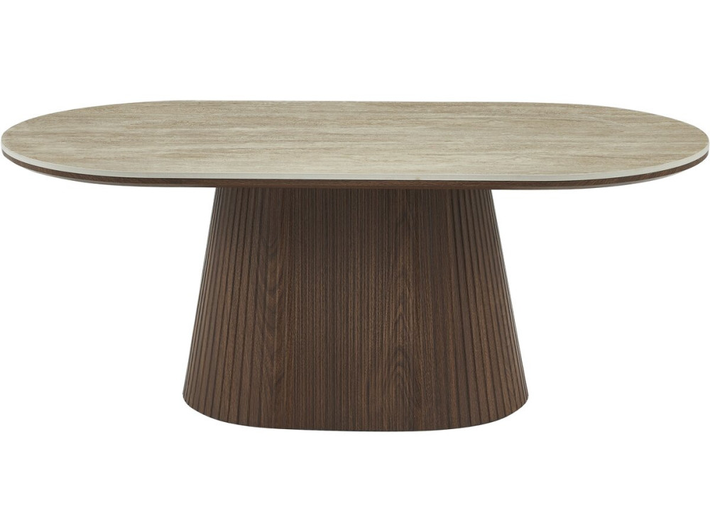 Table basse ovale en céramique "Portofino" - 120 cm -Travertin et marron