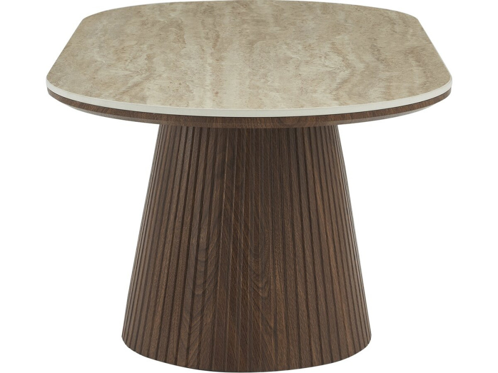 Table basse ovale en céramique "Portofino" - 120 cm -Travertin et marron