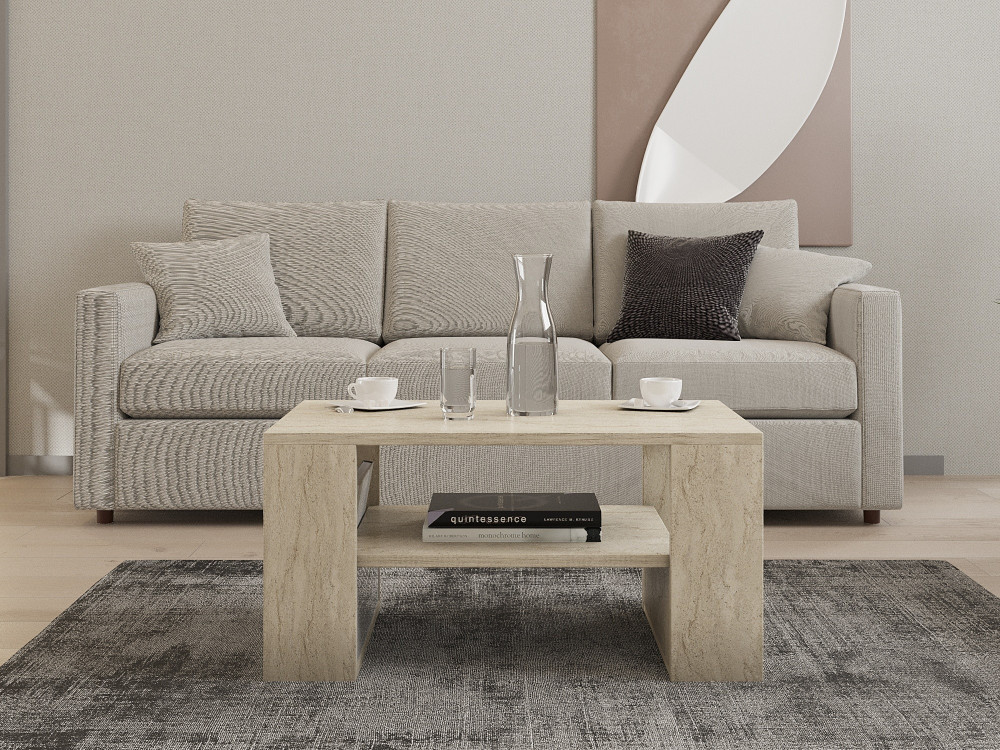 Table basse en bois "Iris" - 80 x 50 x 40 cm - Travertin