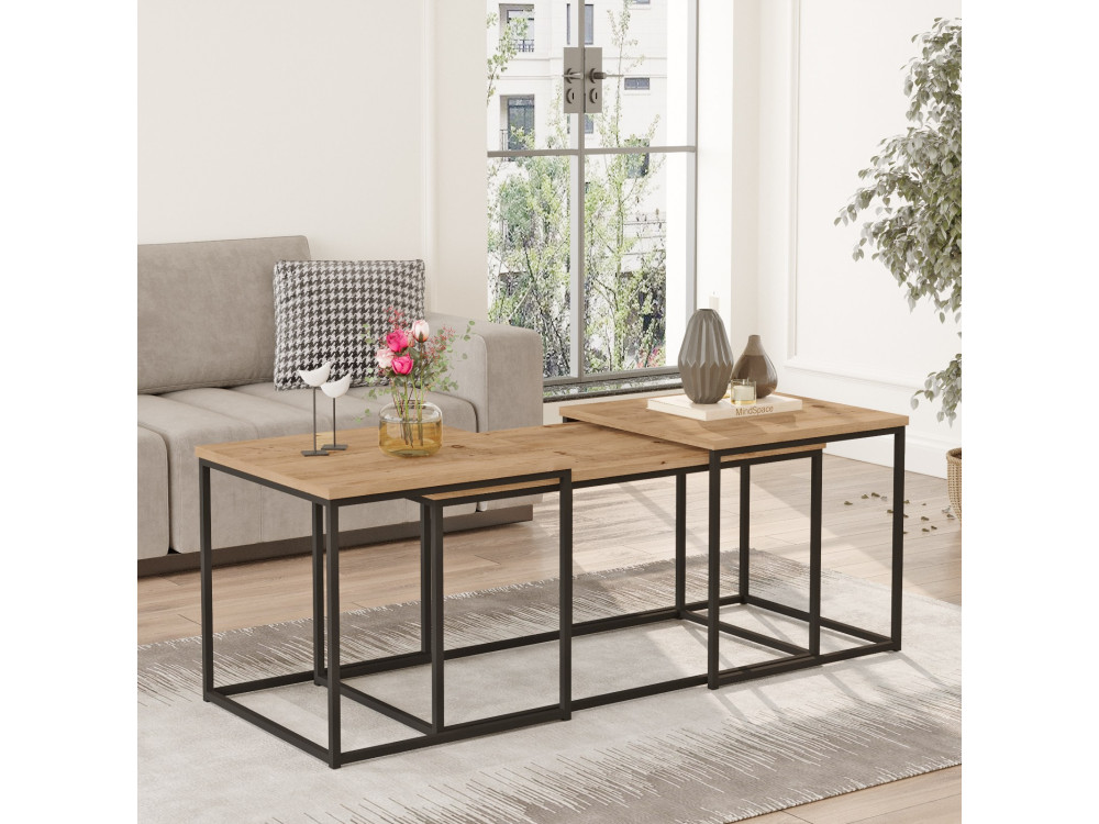 Lot de 3 tables basse en bois "VG9" - 90 x 45 x 44 cm - Pin Atlantique