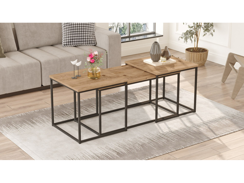 Lot de 3 tables basse en bois "VG9" - 90 x 45 x 44 cm - Pin Atlantique