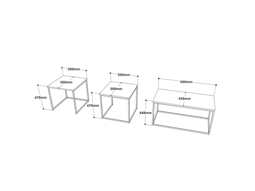 Lot de 3 tables basse en bois "VG9" - 90 x 45 x 44 cm - Pin Atlantique