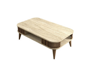 Table basse en bois "Eylul" - 105 x 60 x 35 cm - Travertin