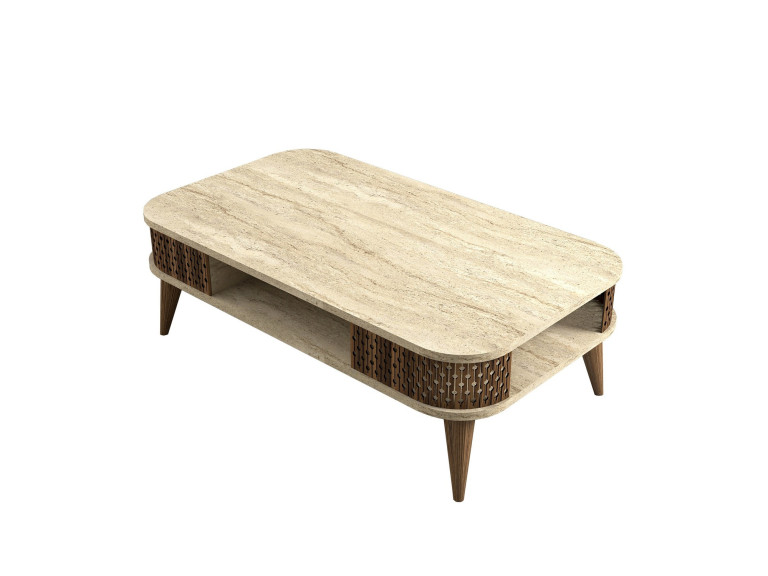 Table basse en bois "Eylul" - 105 x 60 x 35 cm - Travertin