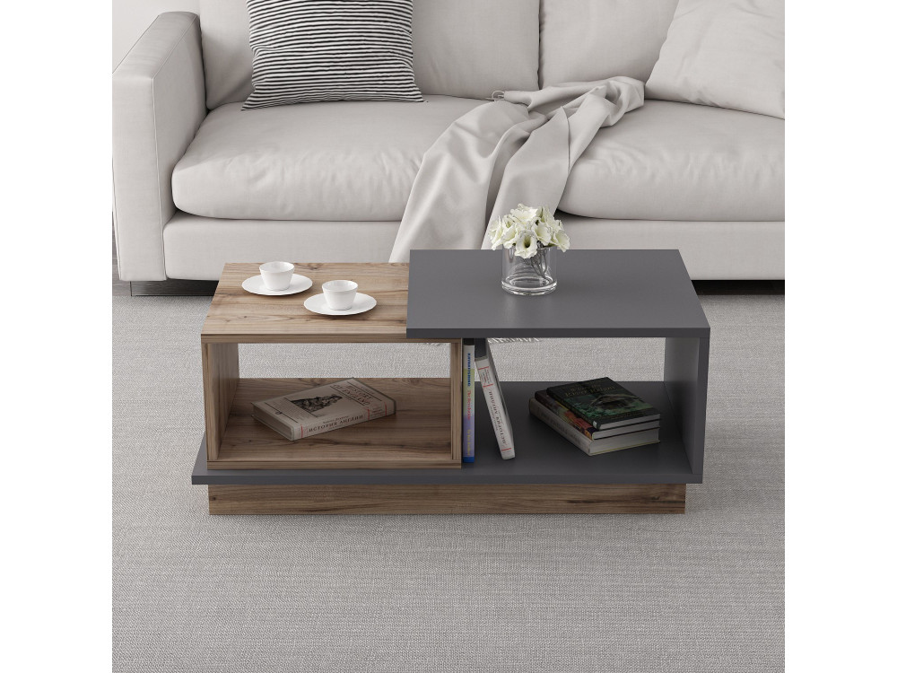 Table basse en bois "Consept" - 90 x 45 x 36 cm - Gris anthracite