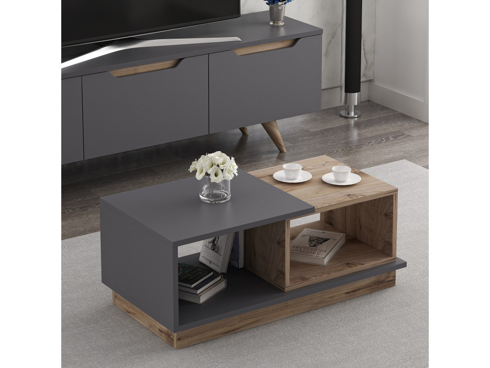 Table basse en bois "Consept" - 90 x 45 x 36 cm - Gris anthracite