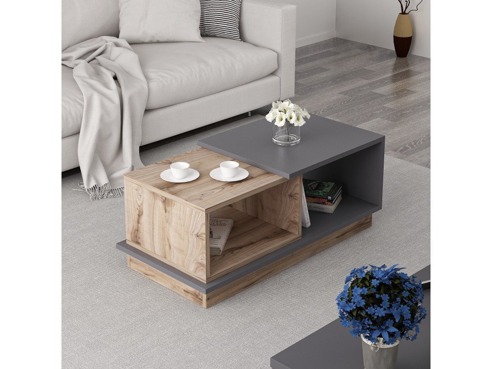Table basse en bois "Consept" - 90 x 45 x 36 cm - Gris anthracite