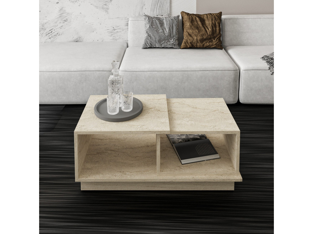 Table basse en bois "Consept" - 90 x 45 x 36 cm - Travertin