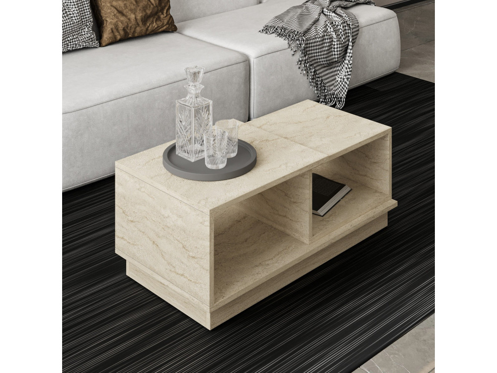Table basse en bois "Consept" - 90 x 45 x 36 cm - Travertin