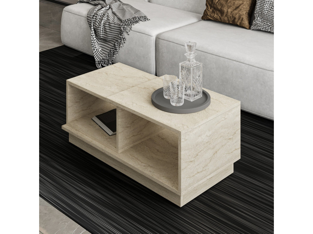 Table basse en bois "Consept" - 90 x 45 x 36 cm - Travertin