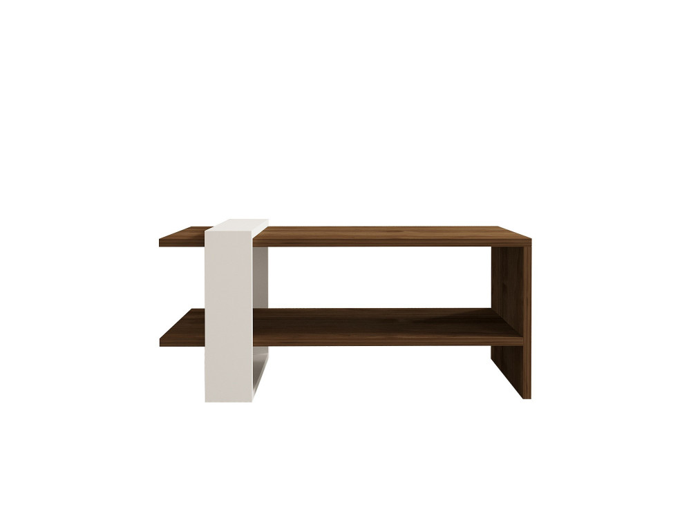 Table basse en bois "Gaye" - 80 x 50 x 35 cm - Noyer, Blanc