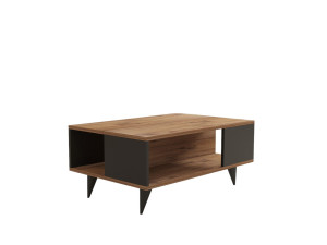 Table basse en bois "Yuka" - 90 x 60 x 39 cm - Noyer, Noir