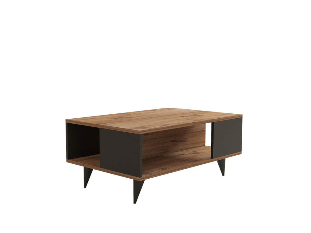 Table basse en bois "Yuka" - 90 x 60 x 39 cm - Noyer, Noir