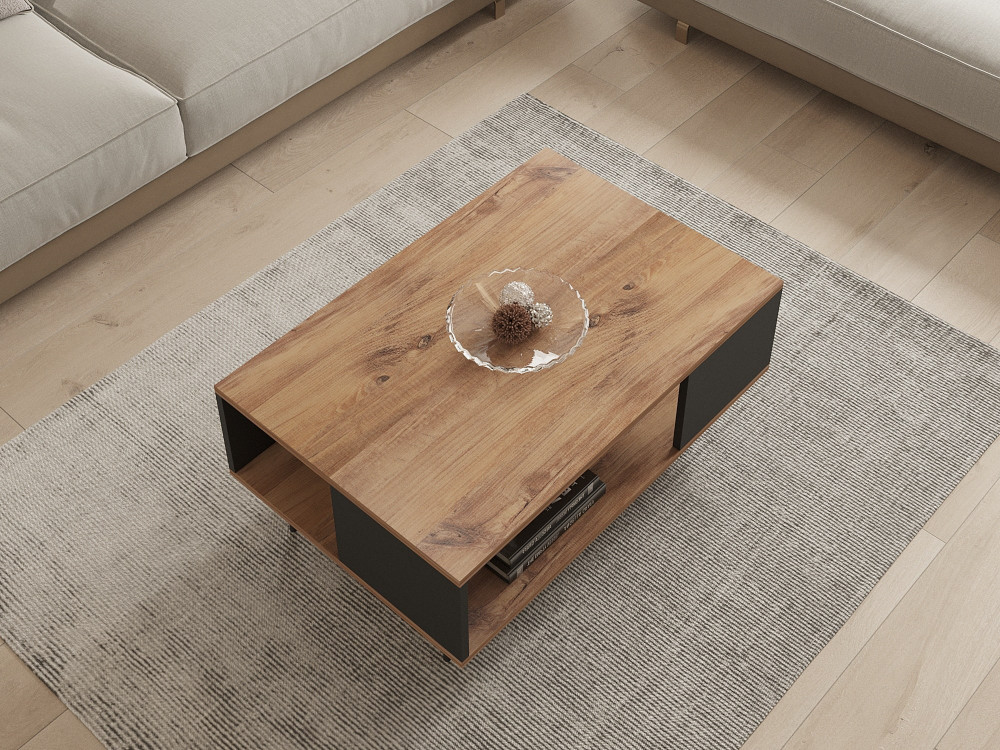 Table basse en bois "Yuka" - 90 x 60 x 39 cm - Noyer, Noir