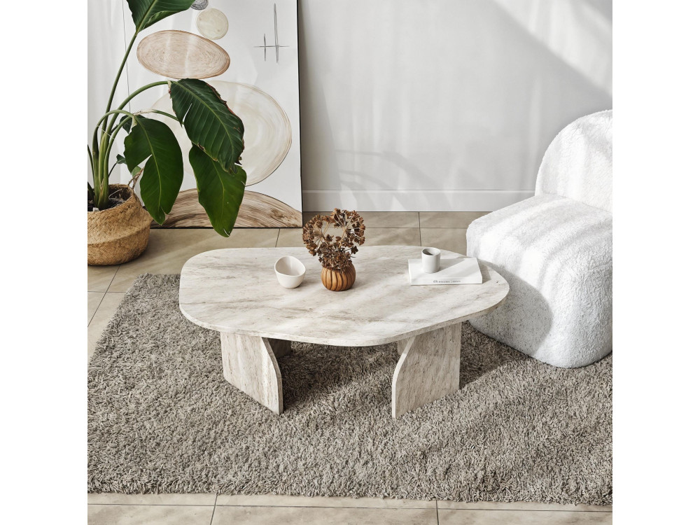 Table basse en bois "Rock" 100 x 60 x 35 cm - Travertin