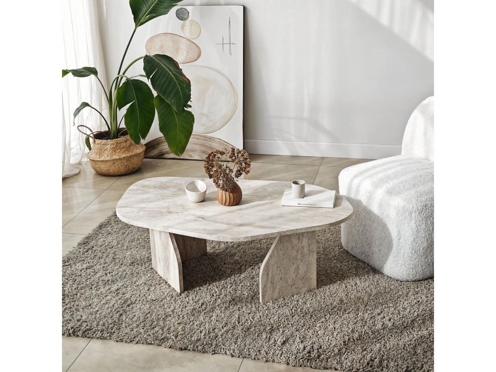 Table basse en bois "Rock" 100 x 60 x 35 cm - Travertin