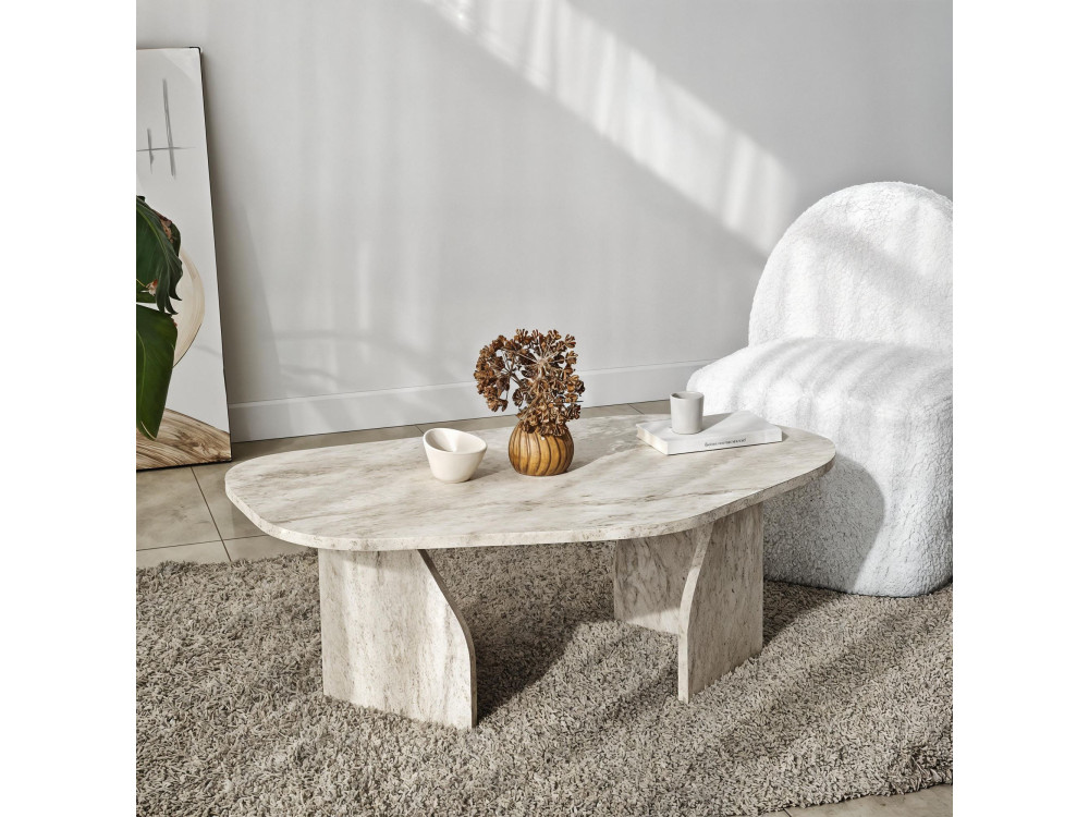 Table basse en bois "Rock" 100 x 60 x 35 cm - Travertin