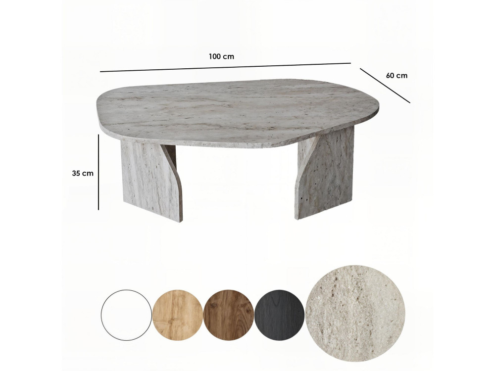 Table basse en bois "Rock" 100 x 60 x 35 cm - Travertin