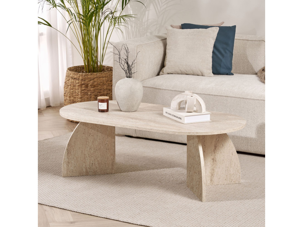 Table basse en bois "Melina" 120 x 60 x 40 cm - Travertin