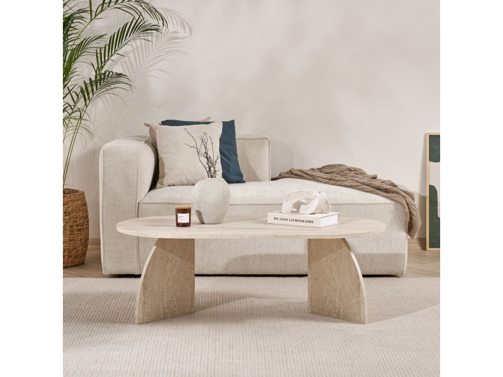 Table basse en bois "Melina" 120 x 60 x 40 cm - Travertin