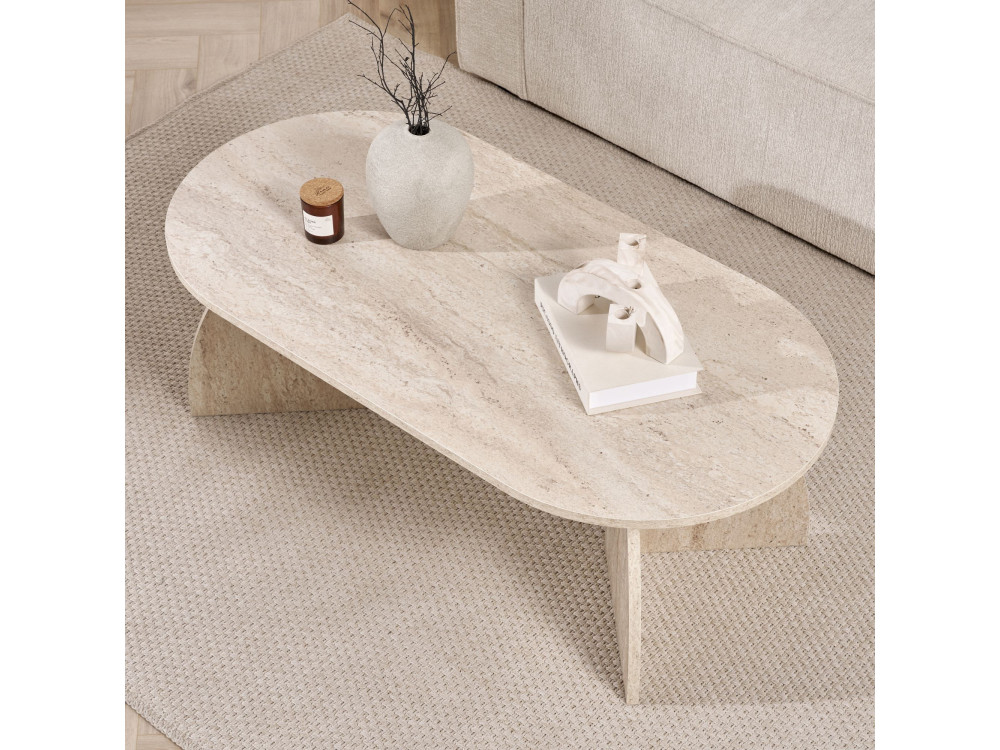 Table basse en bois "Melina" 120 x 60 x 40 cm - Travertin