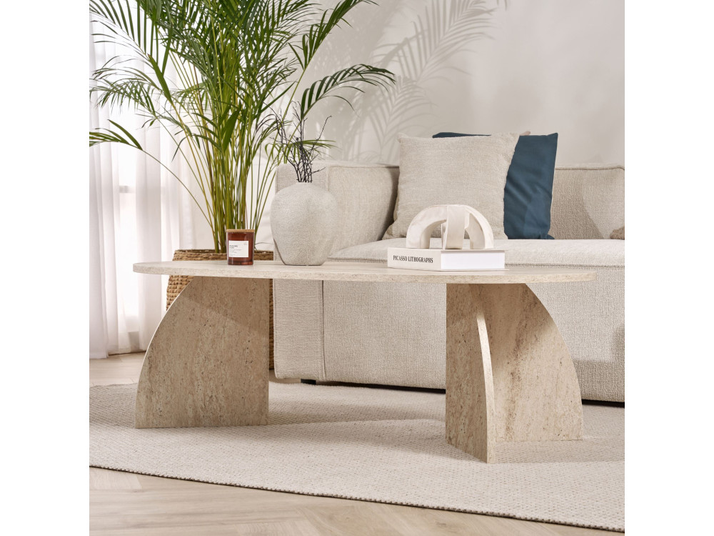 Table basse en bois "Melina" 120 x 60 x 40 cm - Travertin