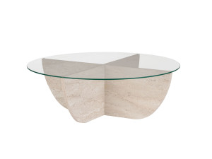 Table basse en verre "Liya" 90 x 90 x 30 cm - Travertin