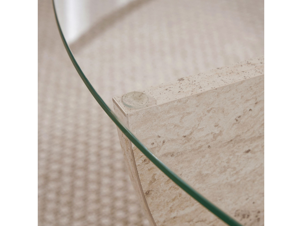 Table basse en verre "Liya" 90 x 90 x 30 cm - Travertin