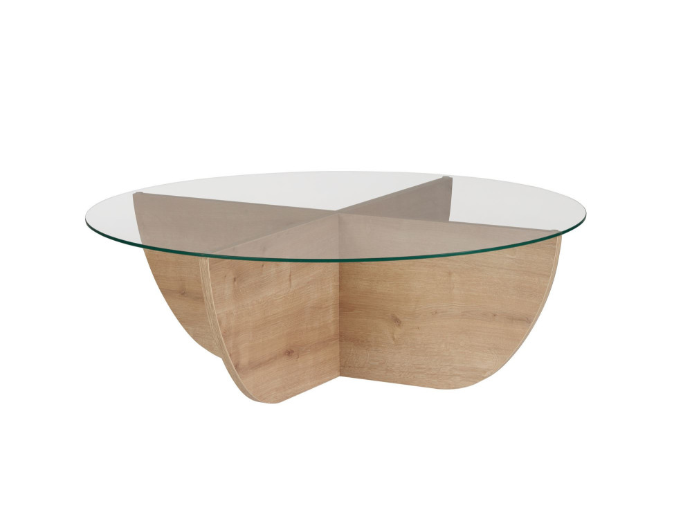 Table basse en verre "Liya" 90 x 90 x 30 cm - Chêne saphir