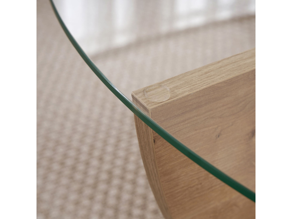 Table basse en verre "Liya" 90 x 90 x 30 cm - Chêne saphir
