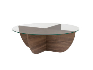 Table basse en verre "Liya" 90 x 90 x 30 cm - Noyer