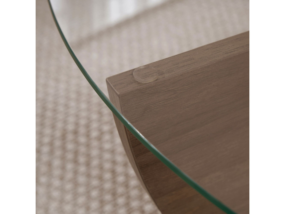 Table basse en verre "Liya" 90 x 90 x 30 cm - Noyer