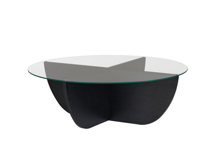 Table basse en verre "Liya" 90 x 90 x 30 cm - Bois Noir