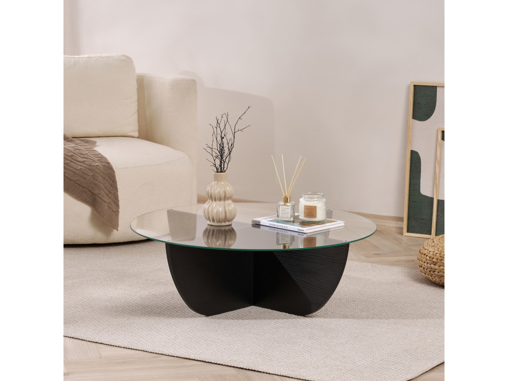 Table basse en verre "Liya" 90 x 90 x 30 cm - Bois Noir