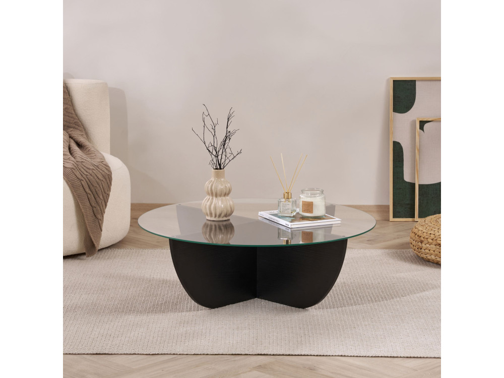 Table basse en verre "Liya" 90 x 90 x 30 cm - Bois Noir