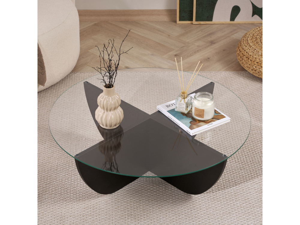 Table basse en verre "Liya" 90 x 90 x 30 cm - Bois Noir