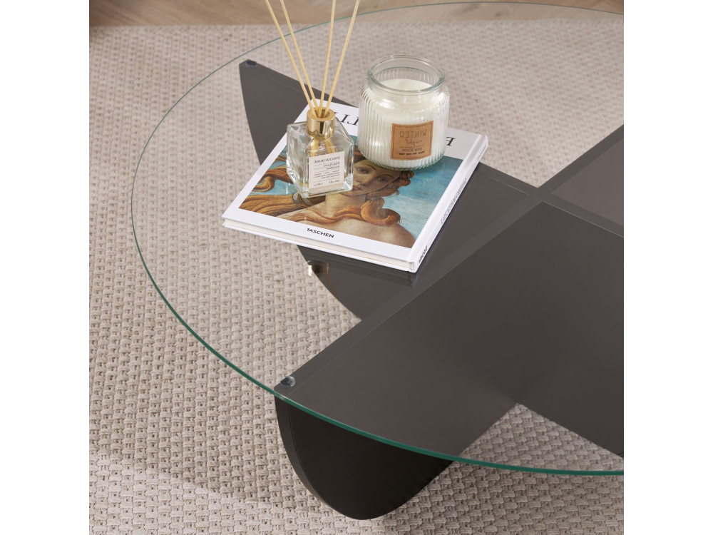 Table basse en verre "Liya" 90 x 90 x 30 cm - Bois Noir