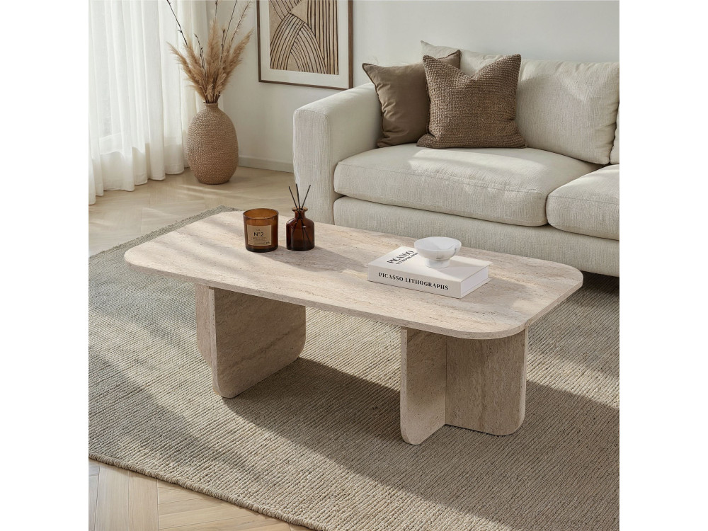 Table basse en bois "Akira" 120 x 60 x 41 cm - Travertin