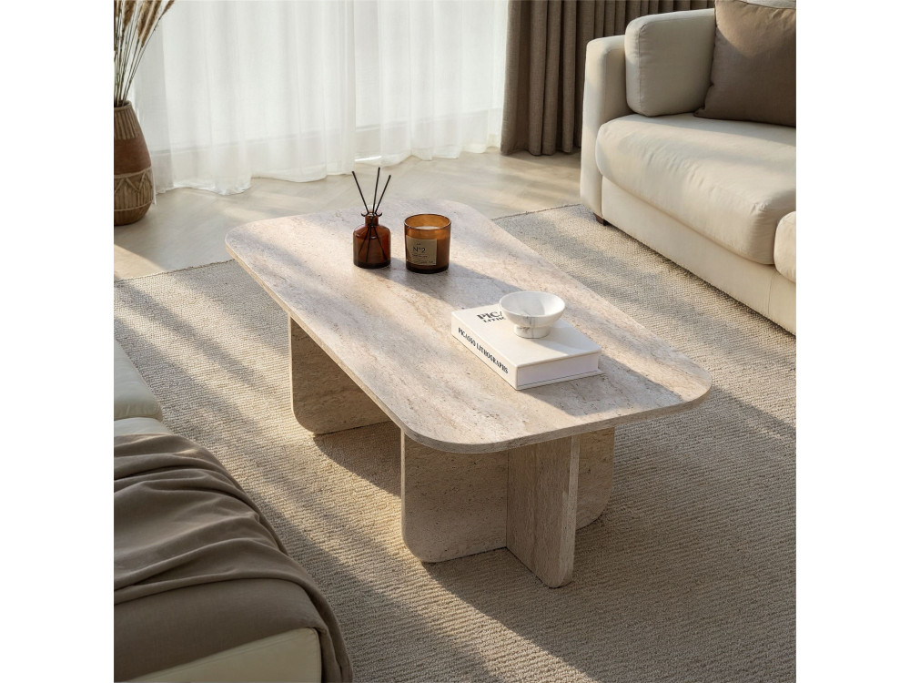 Table basse en bois "Akira" 120 x 60 x 41 cm - Travertin