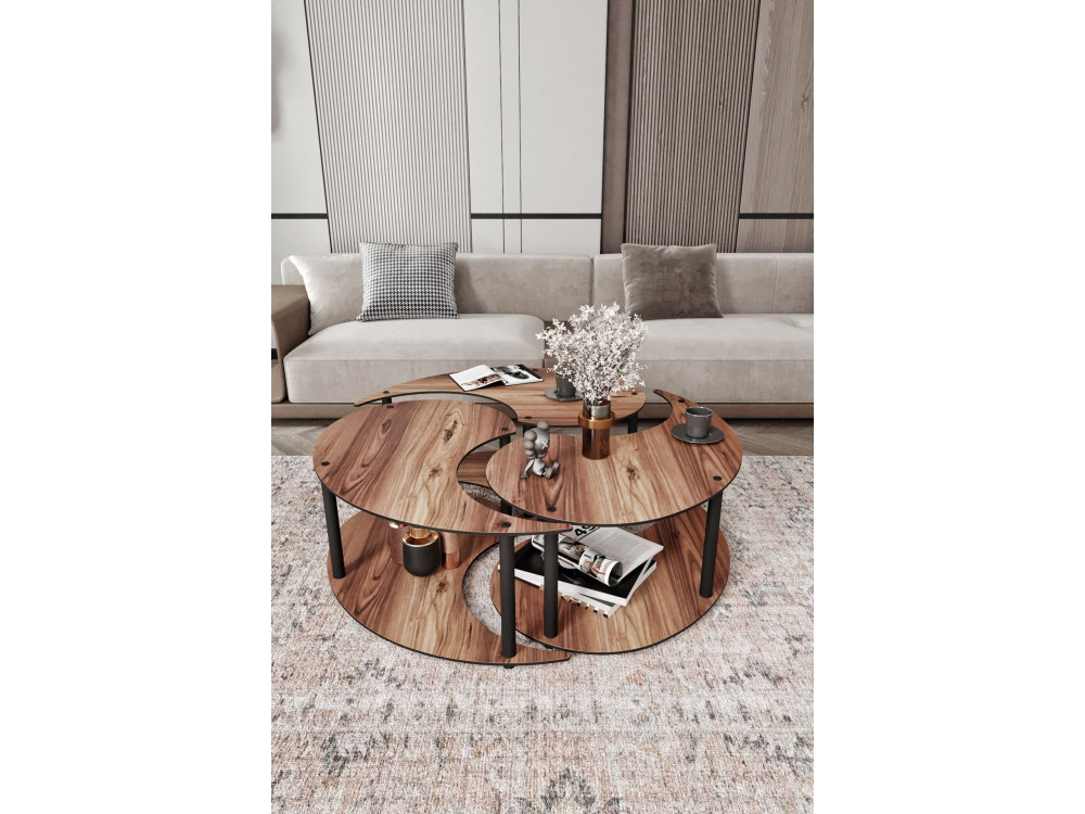 Ensemble de table basse en bois "Yin" 70 x 70 x 38 cm - Noyer
