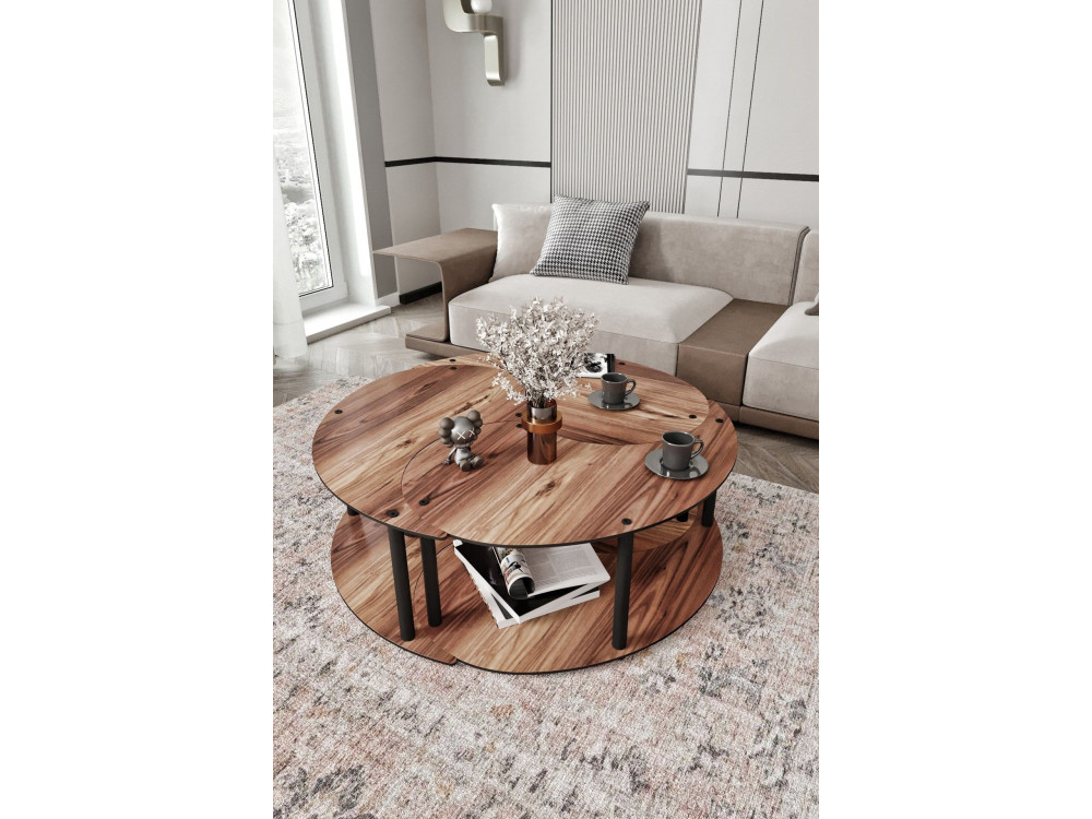 Ensemble de table basse en bois "Yin" 70 x 70 x 38 cm - Noyer