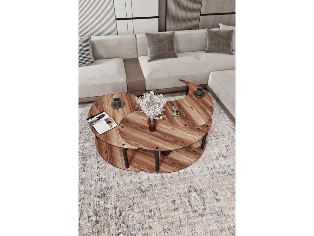 Ensemble de table basse en bois "Yin" 70 x 70 x 38 cm - Noyer