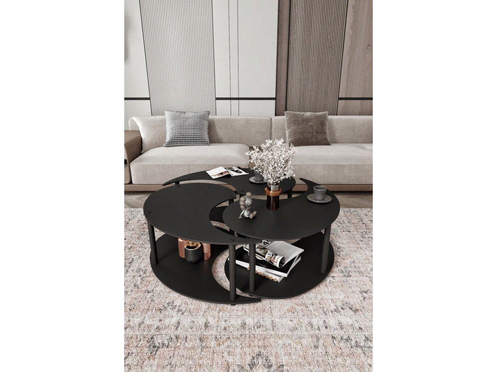 Ensemble de table basse en bois "Yin" 70 x 70 x 38 cm - Noir