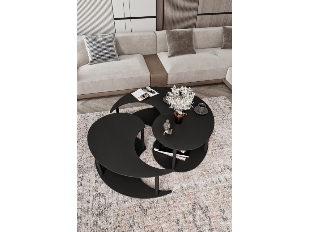Ensemble de table basse en bois "Yin" 70 x 70 x 38 cm - Noir