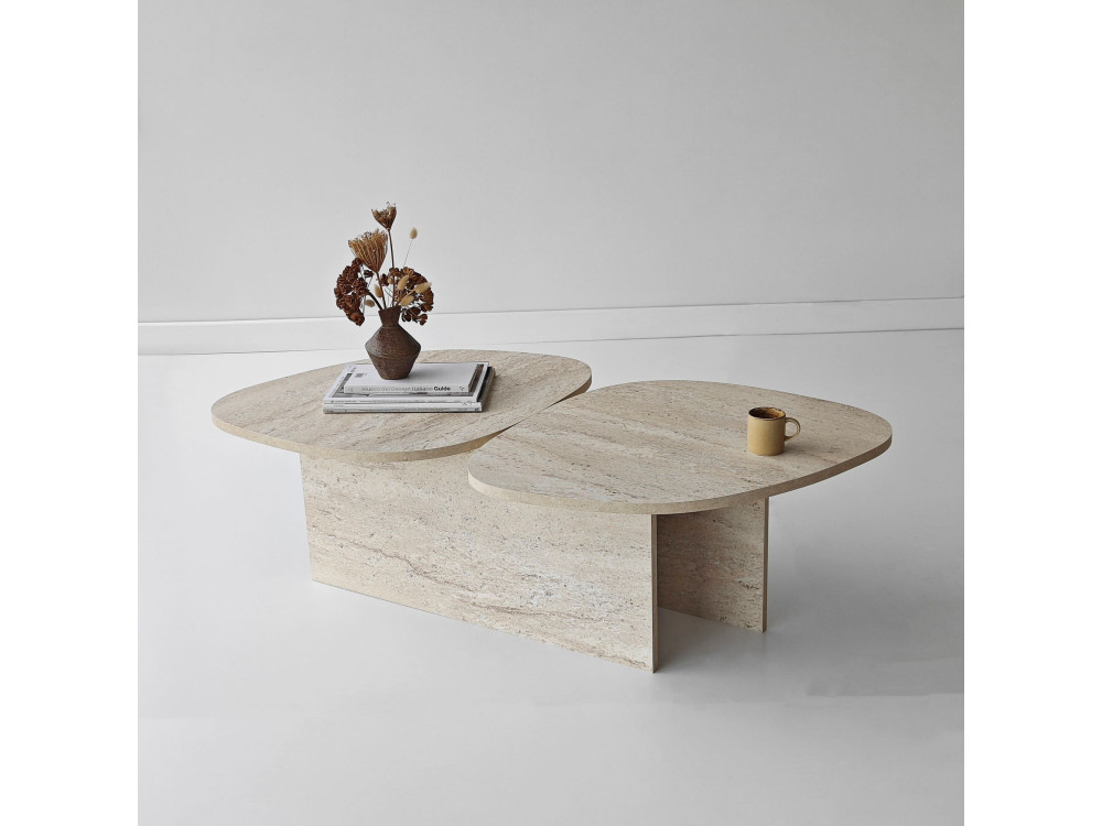 Table basse en bois "Stones" 125 x 60 x 38 cm - Travertin