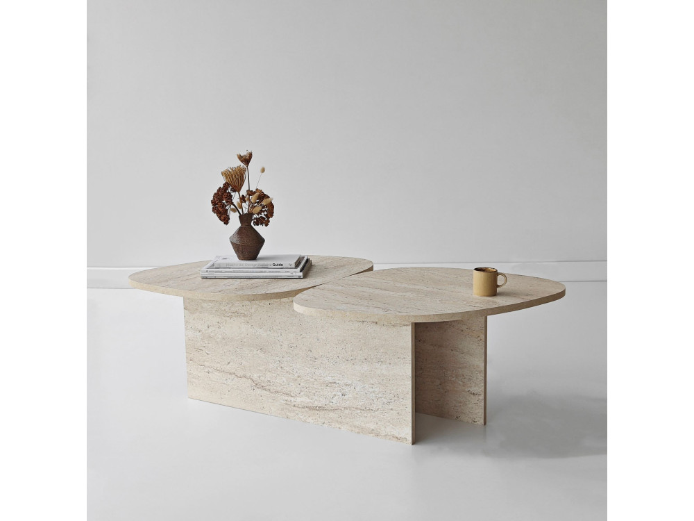 Table basse en bois "Stones" 125 x 60 x 38 cm - Travertin