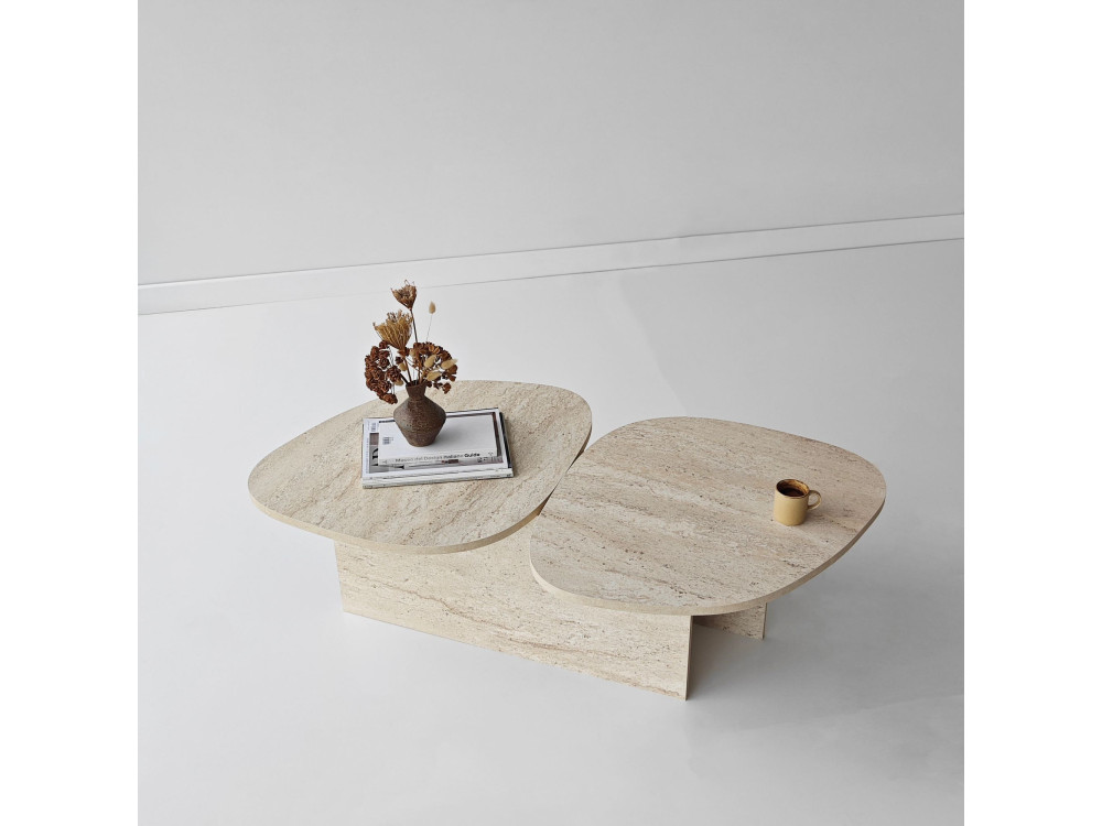 Table basse en bois "Stones" 125 x 60 x 38 cm - Travertin