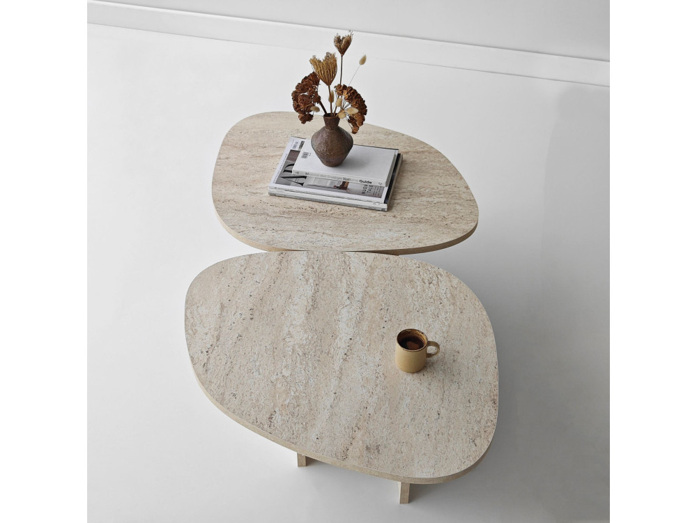 Table basse en bois "Stones" 125 x 60 x 38 cm - Travertin