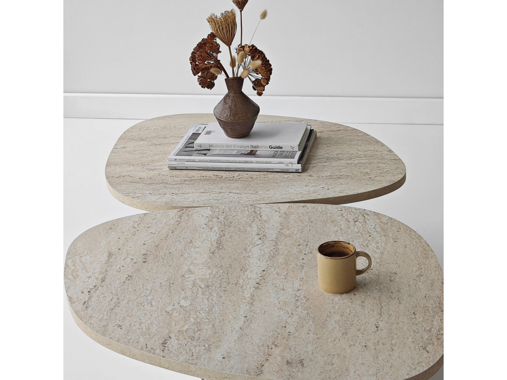 Table basse en bois "Stones" 125 x 60 x 38 cm - Travertin